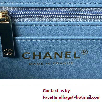 Chanel Quilted Shiny Calfskin  &  Gold-Tone Metal Small box Bag AS4470 Denim Blue 2023